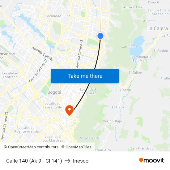 Calle 140 (Ak 9 - Cl 141) to Inesco map