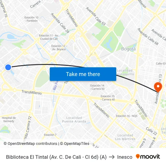 Biblioteca El Tintal (Av. C. De Cali - Cl 6d) (A) to Inesco map