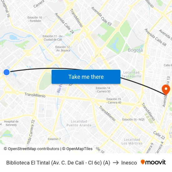 Biblioteca El Tintal (Av. C. De Cali - Cl 6c) (A) to Inesco map