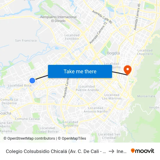 Colegio Colsubsidio Chicalá (Av. C. De Cali - Dg 52a Sur) to Inesco map