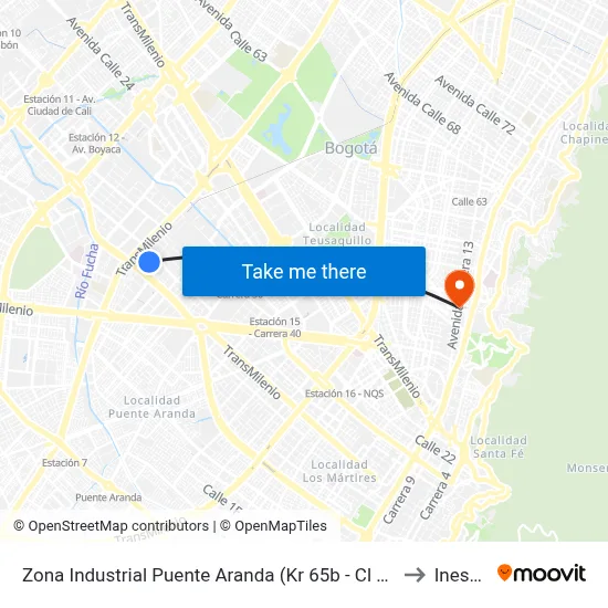 Zona Industrial Puente Aranda (Kr 65b - Cl 14) to Inesco map