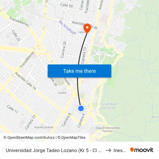 Universidad Jorge Tadeo Lozano (Kr 5 - Cl 22) to Inesco map
