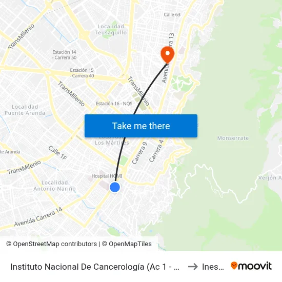 Instituto Nacional De Cancerología (Ac 1 - Kr 9) to Inesco map