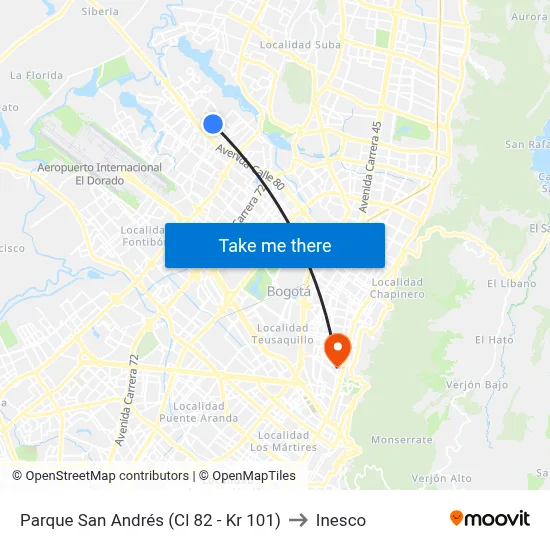 Parque San Andrés (Cl 82 - Kr 101) to Inesco map