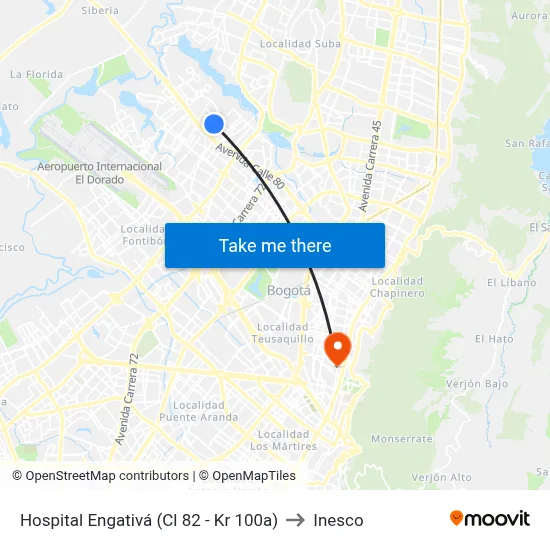 Hospital Engativá (Cl 82 - Kr 100a) to Inesco map