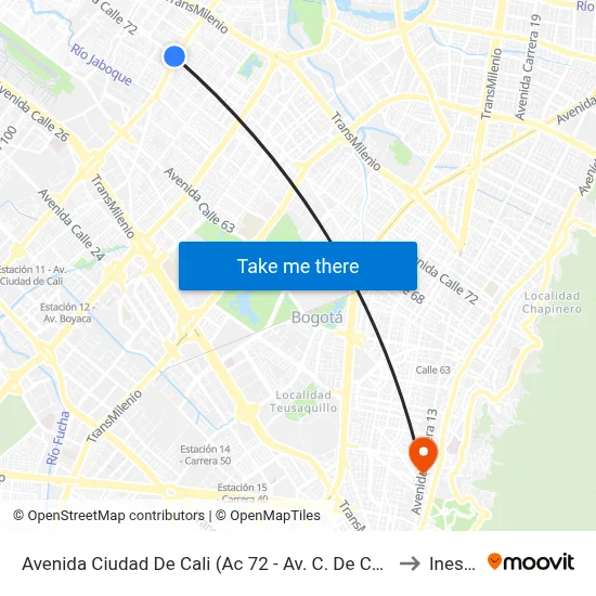 Avenida Ciudad De Cali (Ac 72 - Av. C. De Cali) (C) to Inesco map