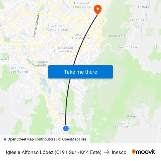 Iglesia Alfonso López (Cl 91 Sur - Kr 4 Este) to Inesco map