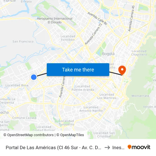 Portal De Las Américas (Cl 46 Sur - Av. C. De Cali) to Inesco map