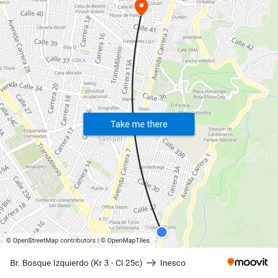 Br. Bosque Izquierdo (Kr 3 - Cl 25c) to Inesco map