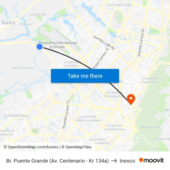 Br. Puente Grande (Av. Centenario - Kr 134a) to Inesco map