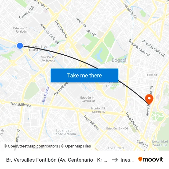 Br. Versalles Fontibón (Av. Centenario - Kr 90) to Inesco map