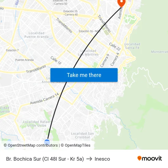 Br. Bochica Sur (Cl 48l Sur - Kr 5a) to Inesco map