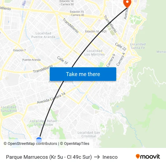 Parque Marruecos (Kr 5u - Cl 49c Sur) to Inesco map
