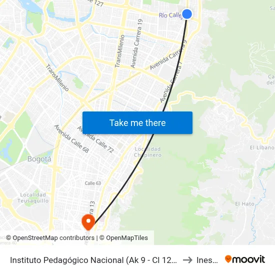 Instituto Pedagógico Nacional (Ak 9 - Cl 127a) to Inesco map