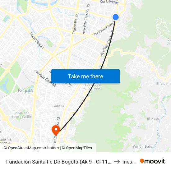 Fundación Santa Fe De Bogotá (Ak 9 - Cl 117a) to Inesco map