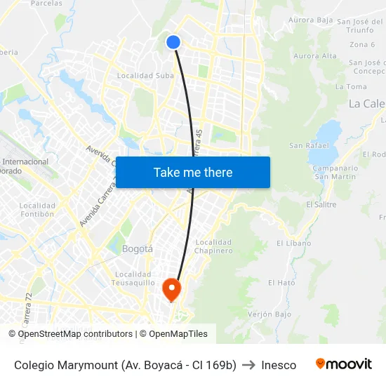 Colegio Marymount (Av. Boyacá - Cl 169b) to Inesco map