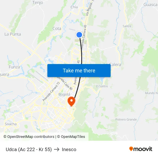 Udca (Ac 222 - Kr 55) to Inesco map
