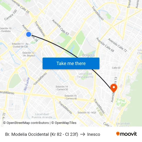 Br. Modelia Occidental (Kr 82 - Cl 23f) to Inesco map