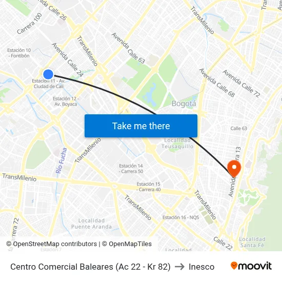 Centro Comercial Baleares (Ac 22 - Kr 82) to Inesco map