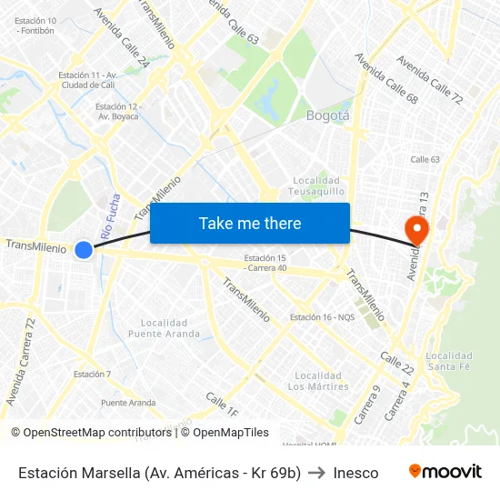 Estación Marsella (Av. Américas - Kr 69b) to Inesco map