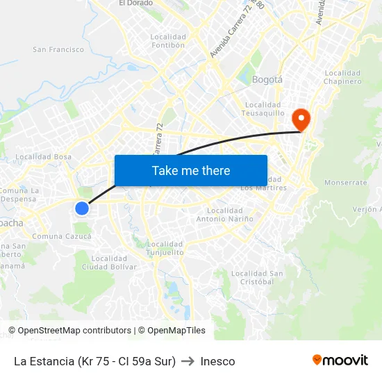 La Estancia (Kr 75 - Cl 59a Sur) to Inesco map