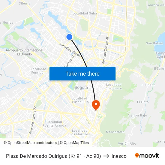 Plaza De Mercado Quirigua (Kr 91 - Ac 90) to Inesco map