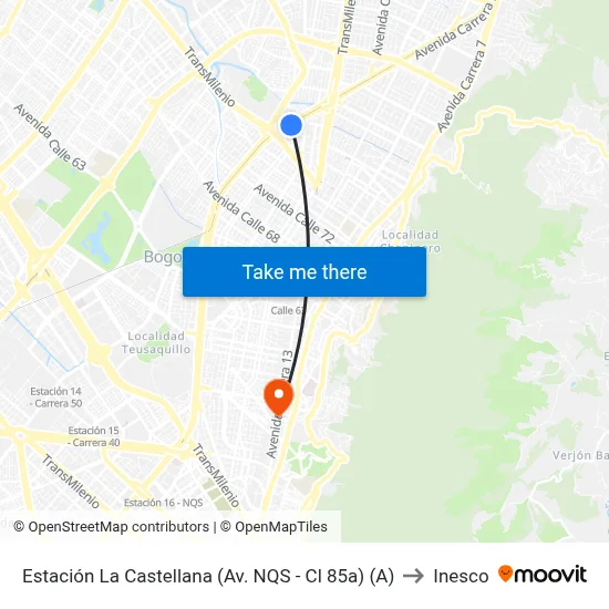 Estación La Castellana (Av. NQS - Cl 85a) (A) to Inesco map