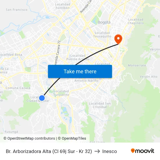Br. Arborizadora Alta (Cl 69j Sur - Kr 32) to Inesco map
