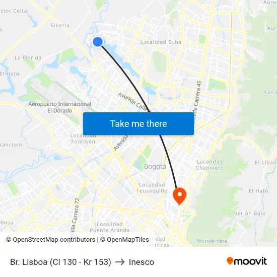 Br. Lisboa (Cl 130 - Kr 153) to Inesco map