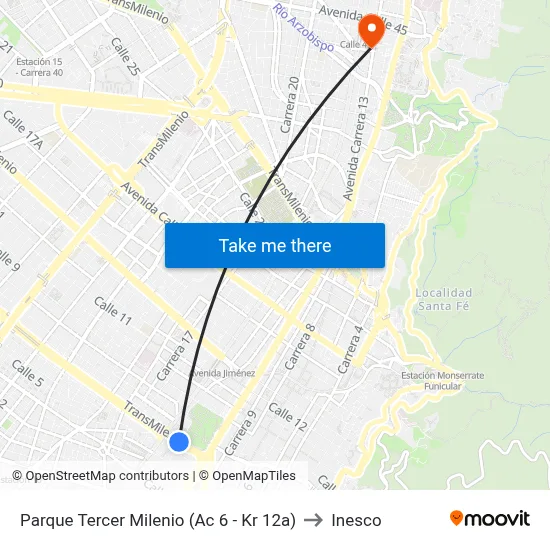 Parque Tercer Milenio (Ac 6 - Kr 12a) to Inesco map