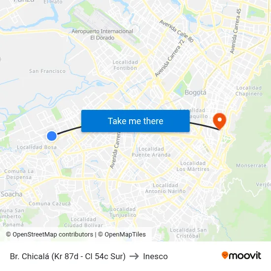 Br. Chicalá (Kr 87d - Cl 54c Sur) to Inesco map