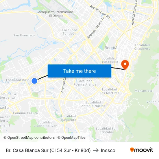 Br. Casa Blanca Sur (Cl 54 Sur - Kr 80d) to Inesco map