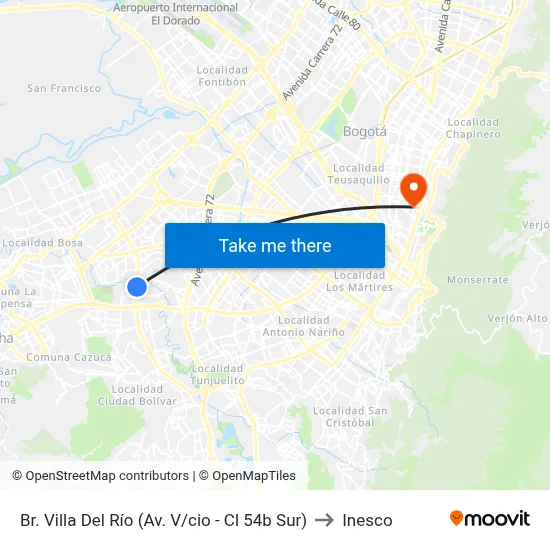 Br. Villa Del Río (Av. V/cio - Cl 54b Sur) to Inesco map