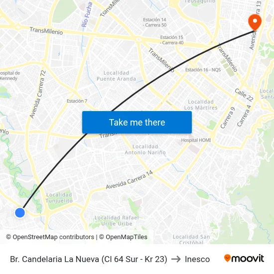 Br. Candelaria La Nueva (Cl 64 Sur - Kr 23) to Inesco map
