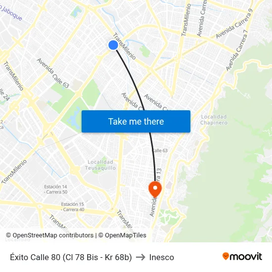 Éxito Calle 80 (Cl 78 Bis - Kr 68b) to Inesco map