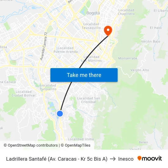 Ladrillera Santafé (Av. Caracas - Kr 5c Bis A) to Inesco map