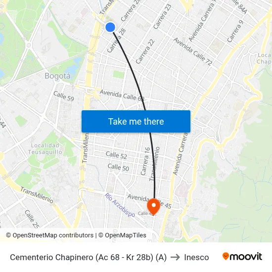Cementerio Chapinero (Ac 68 - Kr 28b) (A) to Inesco map