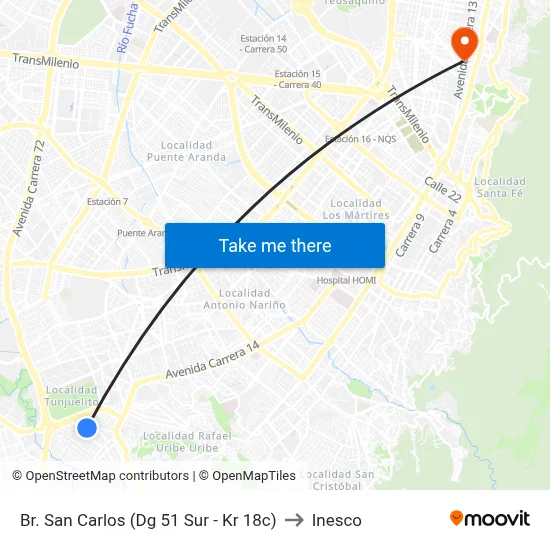 Br. San Carlos (Dg 51 Sur - Kr 18c) to Inesco map
