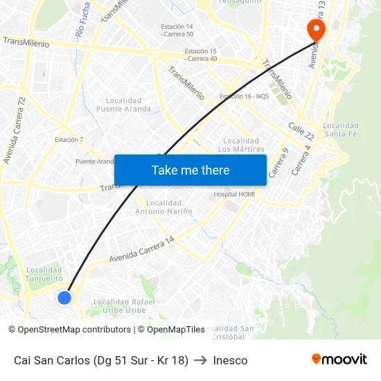 Cai San Carlos (Dg 51 Sur - Kr 18) to Inesco map