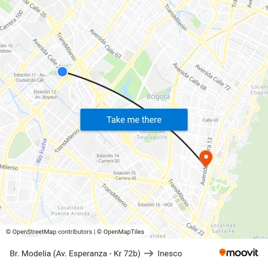 Br. Modelia (Av. Esperanza - Kr 72b) to Inesco map