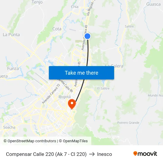 Compensar Calle 220 (Ak 7 - Cl 220) to Inesco map