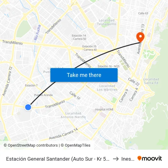 Estación General Santander (Auto Sur - Kr 50 Bis A) to Inesco map