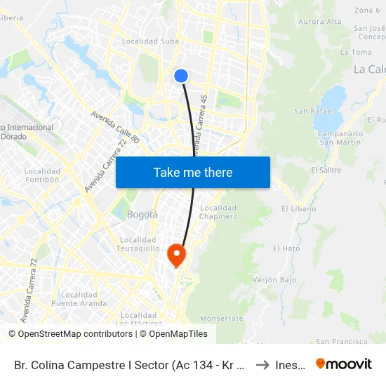 Br. Colina Campestre I Sector (Ac 134 - Kr 57) to Inesco map