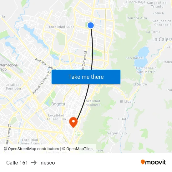 Calle 161 to Inesco map