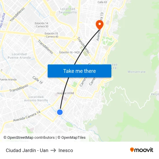 Ciudad Jardín - Uan to Inesco map
