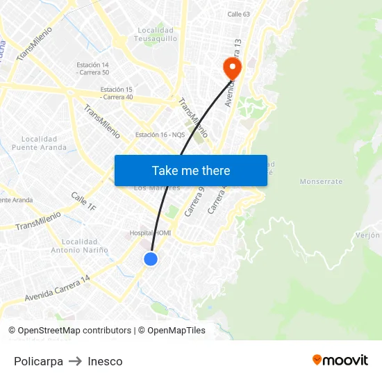 Policarpa to Inesco map