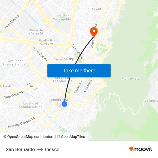 San Bernardo to Inesco map