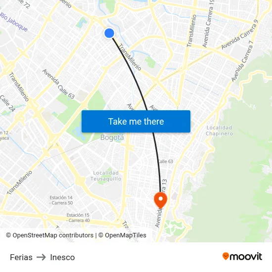 Ferias to Inesco map