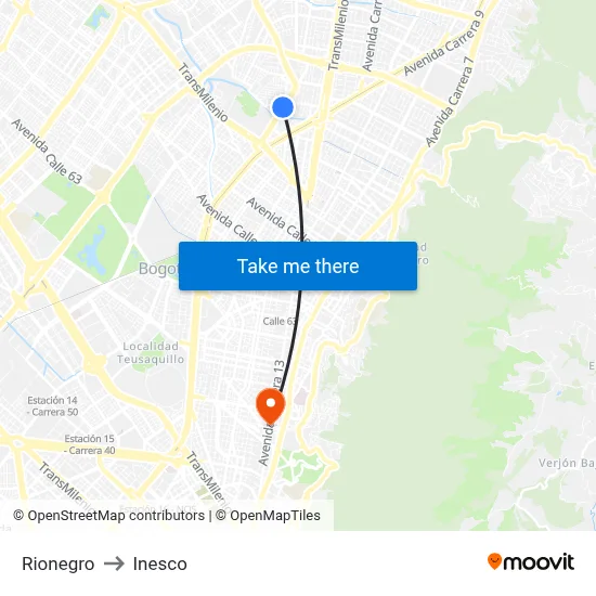 Rionegro to Inesco map