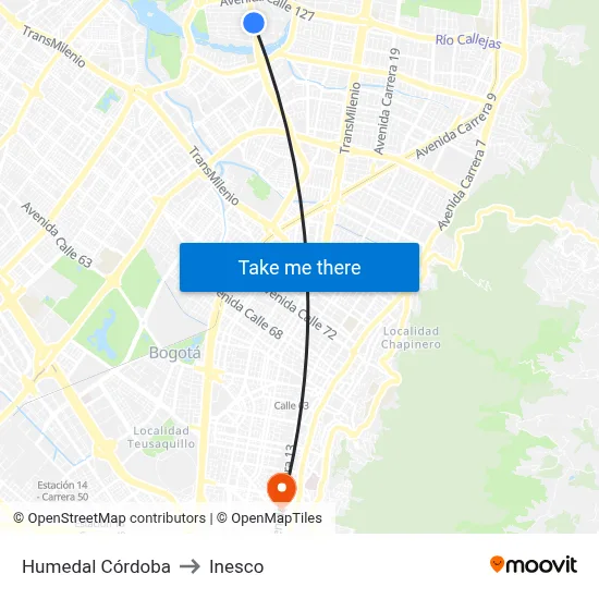 Humedal Córdoba to Inesco map